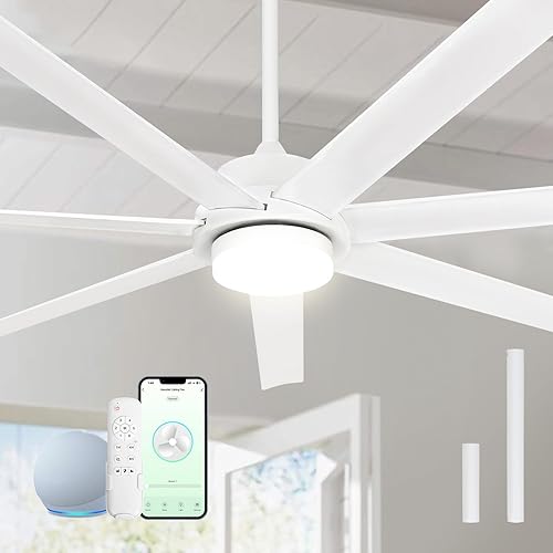 Vista 13 de Ventilador de techo inteligente negro de 72 pulgadas con luz y control remoto a través de WiFi Alexa APP Control, motor de CC silencioso de 6