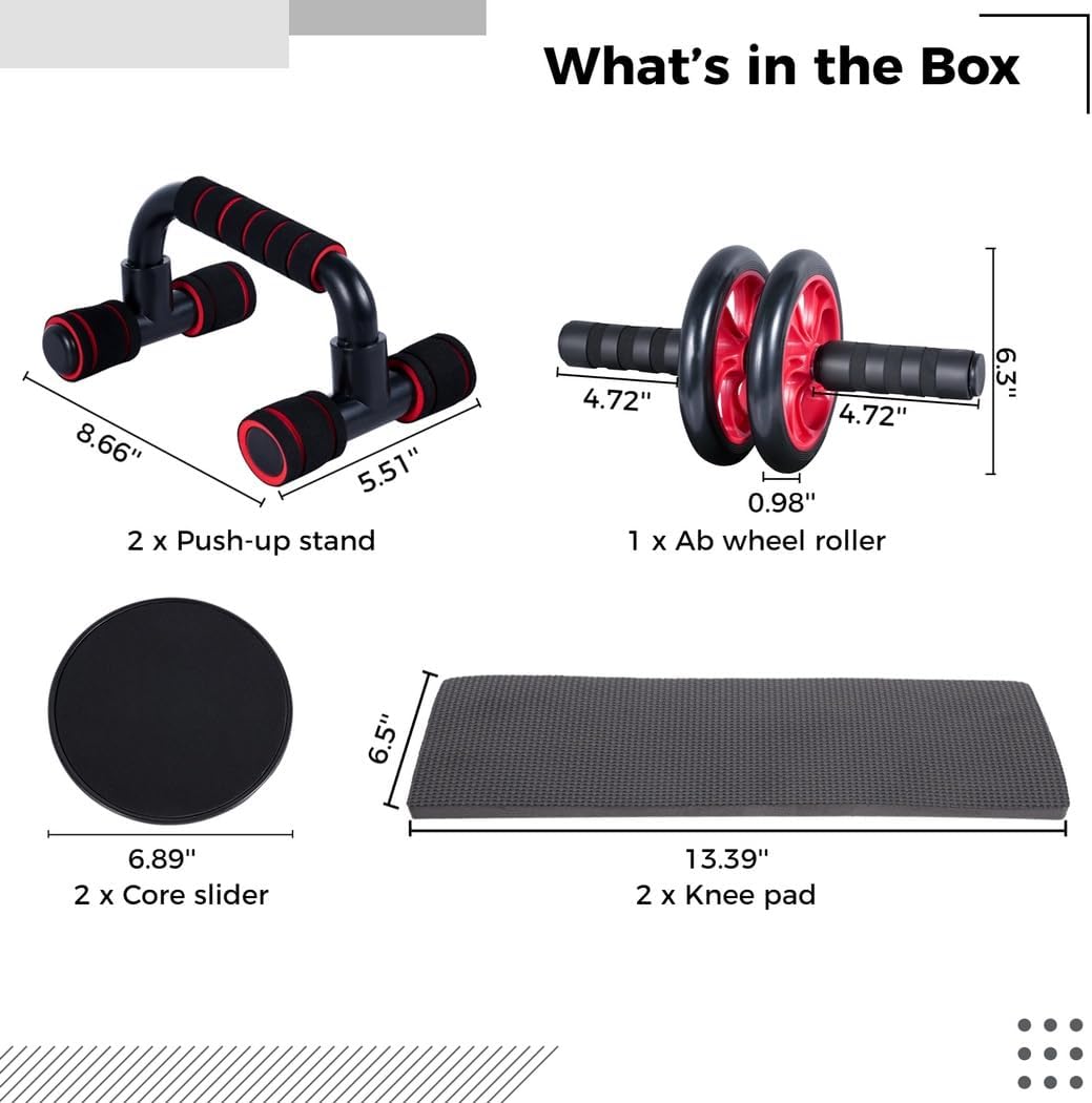 Abdominal Core Workout Kit, 4-in-1 with Knee Pads, Push-Up, Ab Wheel Roller, Core Sliders, Gym Exercise Equipment for Home, Women Men