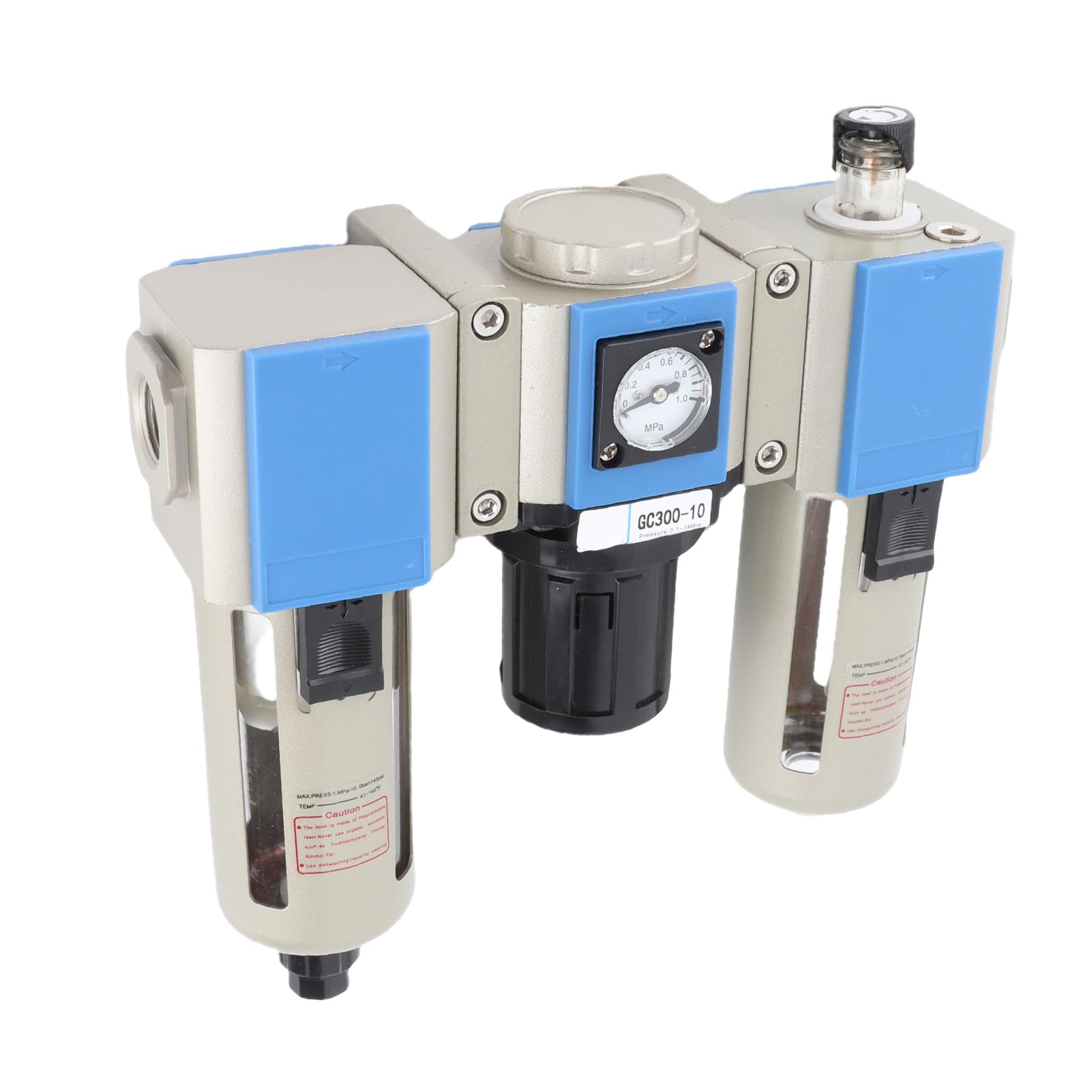 Ejoyous Filtro di Flusso del Compressore d'aria, unità Filtro Regolatore in Lega di Alluminio con Separatore Acqua Olio 40CC 75CC da 20 a 130 PSI per Manutenzione Aerea Officina Uso Garage (GC300-10)