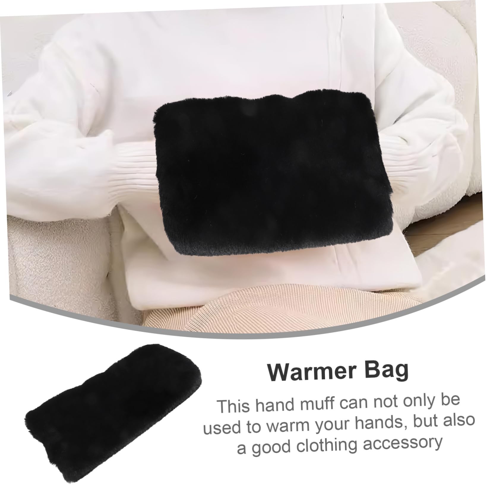 BESTonZON Manguito Felpa Cálida De Invierno Guantes Pelo para Accesorio Conduciendo De Punto Bolsa Térmico Ligero Las Manos Más Cálido Calienta Conejo Lana Chicas Negro Felpa Corta