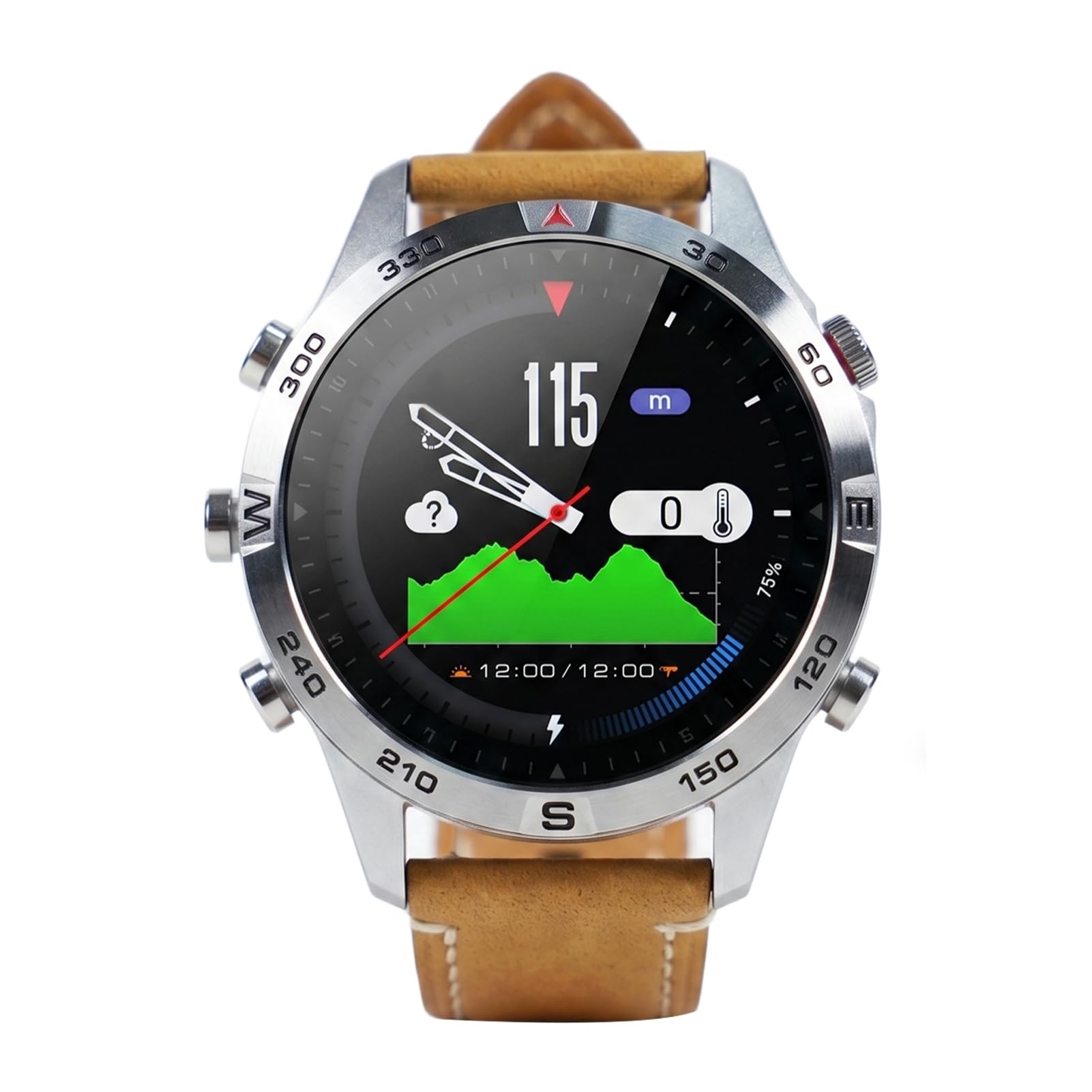 GPS Montre Connectée Homme, AMOLED Écran Tactile 1,43 Pouces Montre Sport G7, Appels Bluetooth, Cartes Hors Ligne, 100+ Modes Sportifs, Boussole, Étanche 5 ATM pour iOS/Android (Cuir Marron)