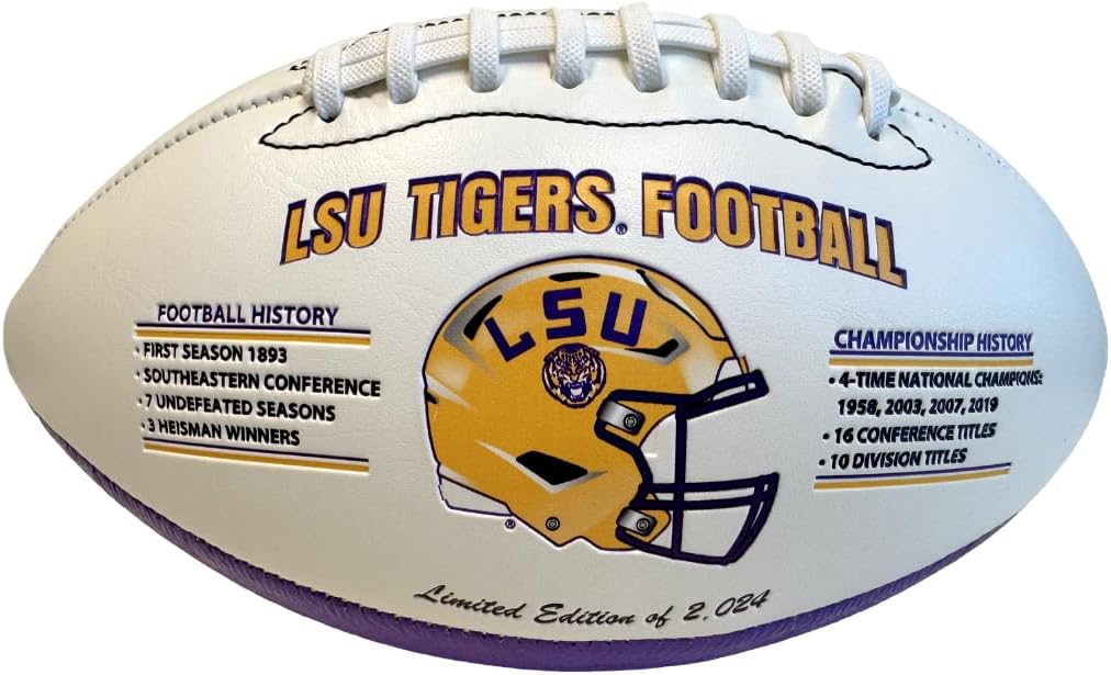 NIKCO SPORTS LSU Tigers 100th Football | Limited Edition of 2,024 | Louisiana State University | NCAA Officially Licensed College Collectible Fan Gift Memorabilia with Certificate of Authenticity