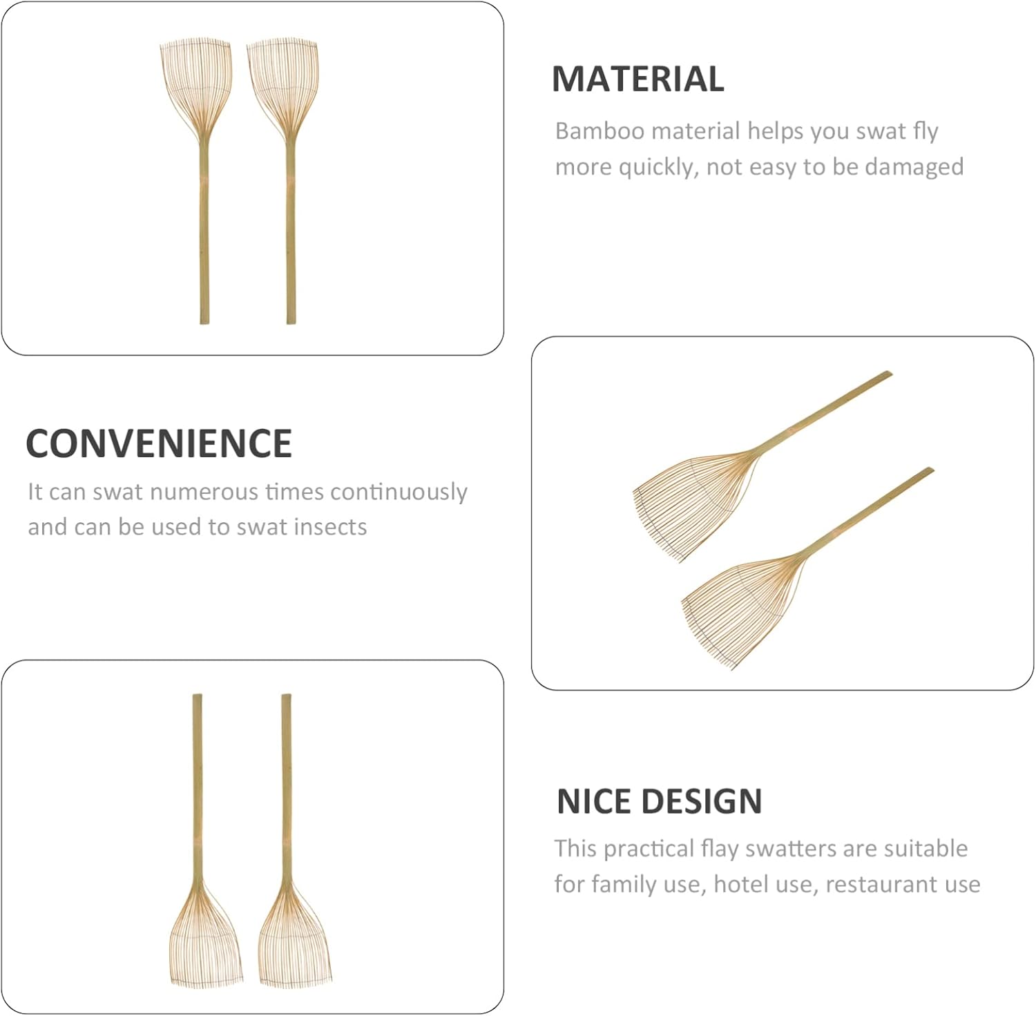 Hemoton Fly Swatter Long Handle Bamboo Fly Swatter Pack for Indoor/Outdoor/Classroom 2 Pack, 57x13.5x0.85cm : Patio, Lawn & Garden