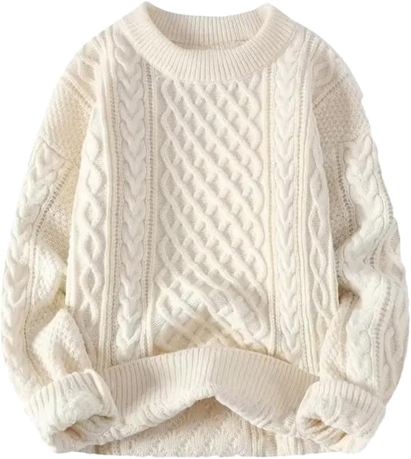 Men Casual Round Neck Warm Inner Loose-Fit Pullover Cozy Soft Supple Pullover Sweater