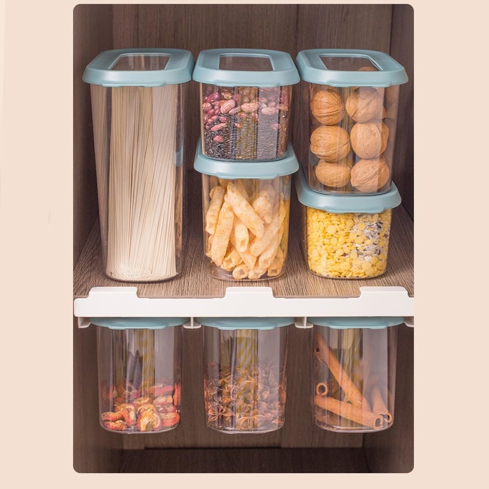Frischhaltedosen-Set aus Kunststoff, luftdicht, 7-teilig, stapelbar, Küchenorganizer, Trockenwaren, Nudeln, Mehl, Haferblau