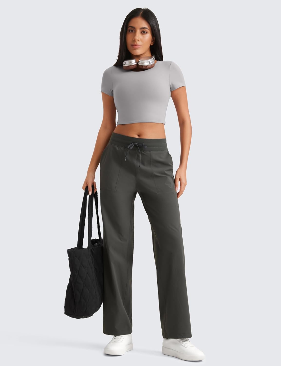 CRZ YOGA Straight Leg Casual Pants for Women 30” High Waisted Stretch Work Workout Travel Trousers with Pockets - Image 4