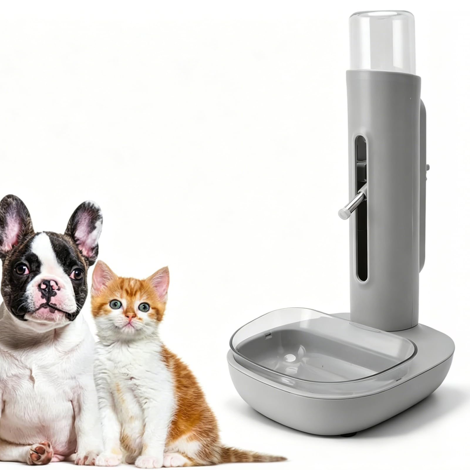 Dispensador de Agua de pie para Mascotas de 480 ml, Bebedero automático para Mascotas con tazón de Comida, Soporte para Botella de Agua para Perros, Altura Ajustable para Perros y