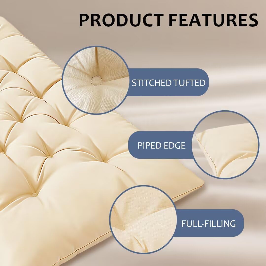 Outdoor Bench Cushion, Waterproof Seat Cushion for Outdoor/Indoor Furniture,Tufted Fade Resistant Bench Cushion for Patio Porch Swing Couch, 59"×20",Beige