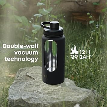 Smartshake Bohtal 960ml/32 oz Insulated Water Bottle, Durable Stainless Steel Water Bottle, Leak Proof Water Bottle, Keep Drinks Hot for 6 Hours, Cold for 12 Hours, BPA-Free, Leak-Proof Lid - Black