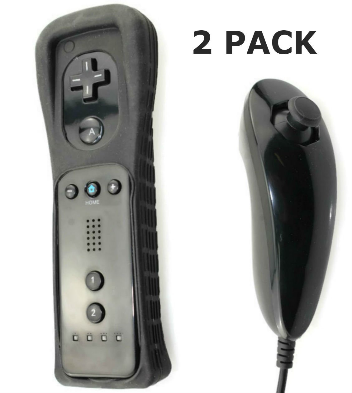 AMGGLOBAL® 2 x Nunchuck 2 x pilot zdalnego sterowania Nunchuk do pilota Nintendo Wii WII + darmowa silikonowa osłona różowa czarna niebieska czerwona wiązka (czarna)