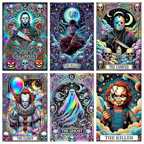 6 Pack Horror Diamond Art Kits for Adults,Diamond Painting Kit for Beginner