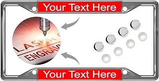 Personalized with Custom Text Design - 4 Hole Chrome Metal Laser Engraved US Standard Size - Car License Plate Frame with Free caps - Red/White Text (Qty: 1 Frame)