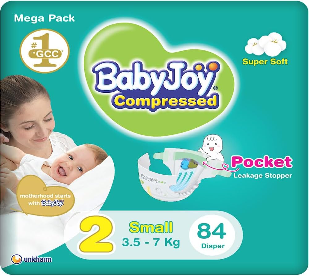 BabyJoy 2X Compressed Diamond Pad Diaper, Size 2, Small, 3.5-7 Kg, Mega Pack, 84 Diapers