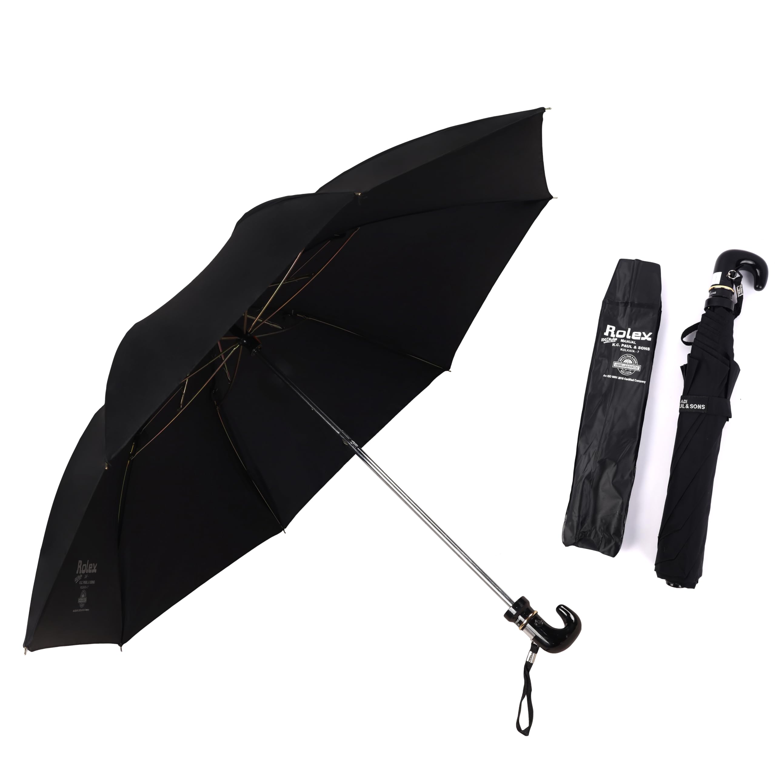 adi k.c. paul & sons Rolex 2 fold umbrella for men & women | Premium Umbrella | Office Umbrella | 2 fold Umbrelle | Black Umbrella | Kc Paul Umbrella (Black, Manual)-picture-21