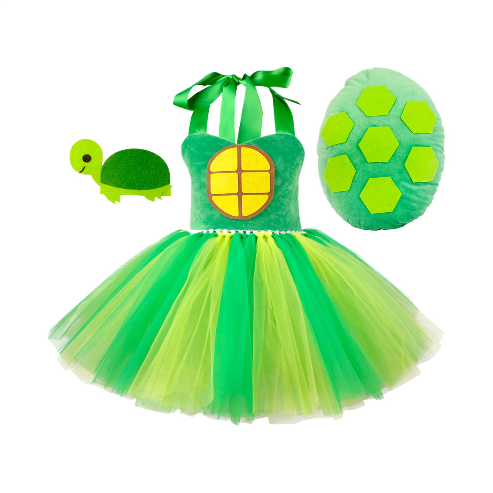 Turtle Tutu Costume Set For Girls Kids, With Shell & Headband - Green Animal Cosplay Outfit For Birthday Party, Halloween, Stage Performance, Dress Up & Photography