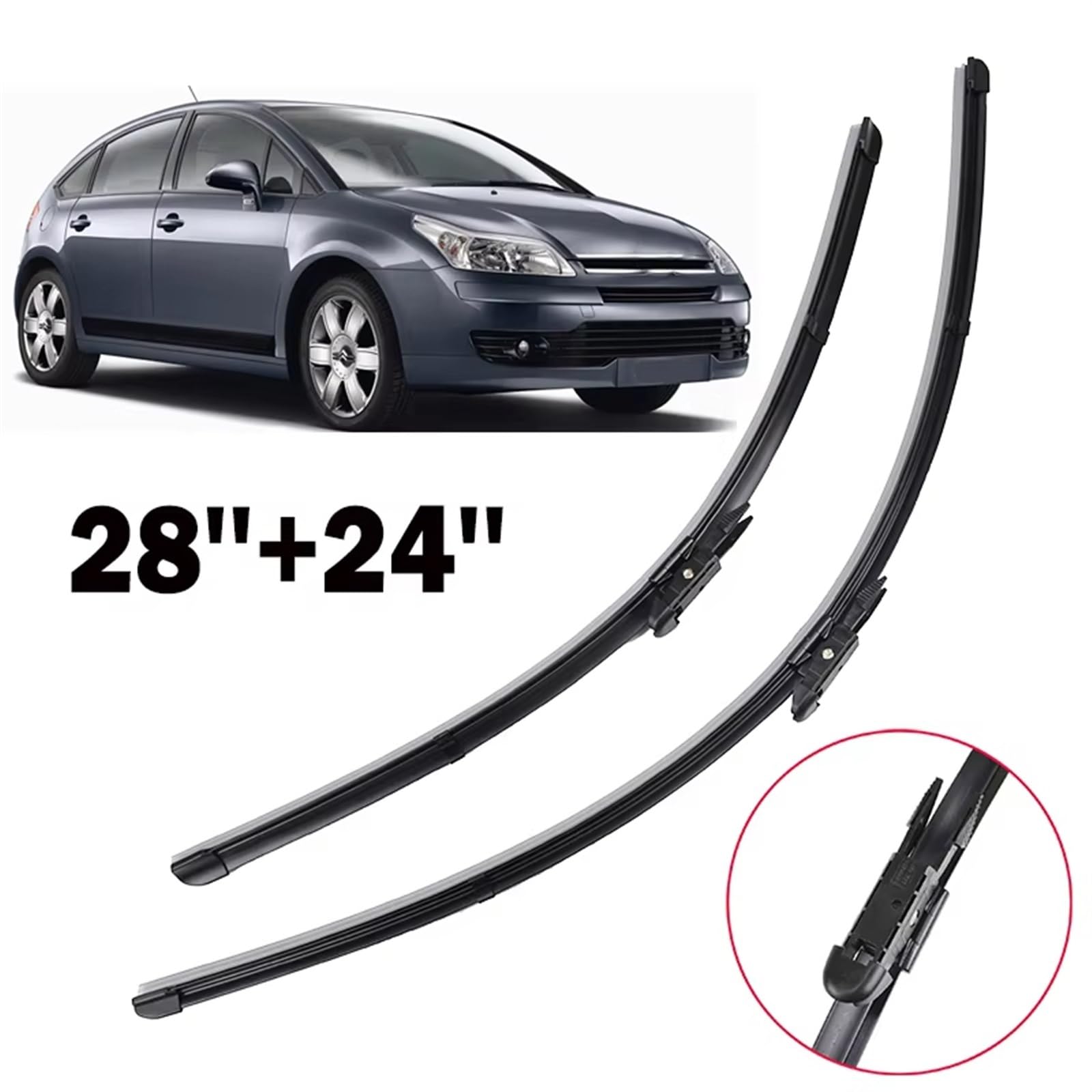Limpiaparabrisas de Coche Compatible con Citroen para C4 2004 2006 2007 2008 2009 2010 28"+24" Limpiaparabrisas Limpiaparabrisas Limpiaparabrisas De Ventana Delantera
