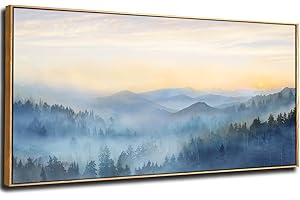 24x48 Canvas Wall Art Misty Forest Gold Decor Nature Painting