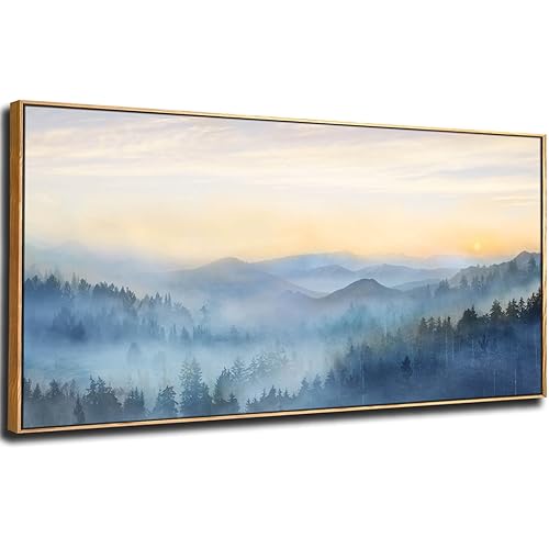 YJYart Canvas Wall Art Misty Forest Gold Wall Decor Nature Painting Modern Artwork for Bedroom Kitchen Office Wall Decorations 24x48 Inch