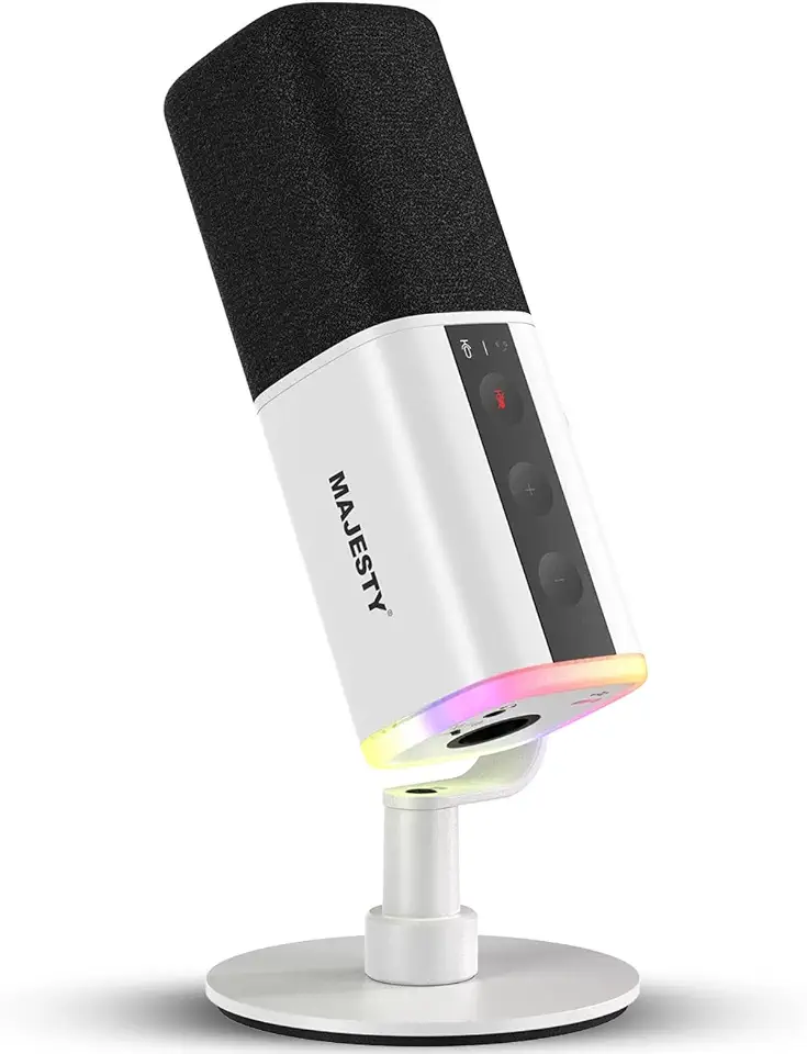 Majesty Hi-End Gaming Microphone | Dynamic Mic for Content Making & Live Streaming | RGB Lighting | USB Type-C & XLR Connectors & Headphone Input | Mute Button | Live Audio Monitoring - White