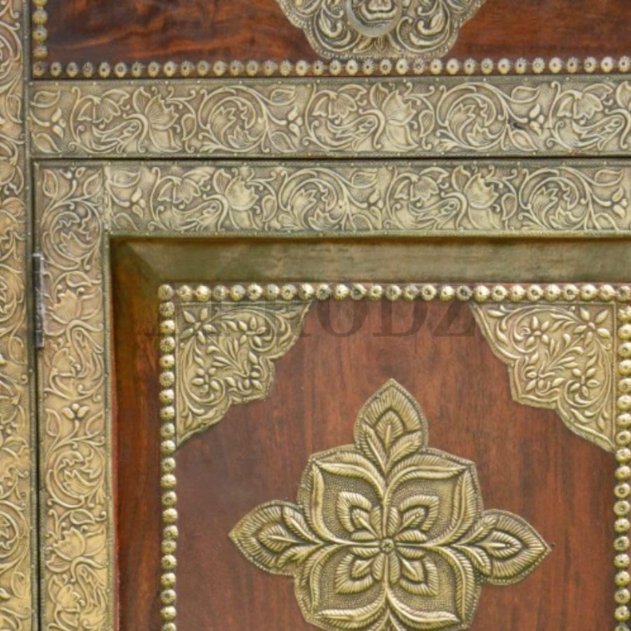 Image of APRODZ Hand-Painted Solid Wood Sideboard Cabinet with 3 Doors & 3 Drawers | Antique Brass Wooden Storage Cabinet for Bedroom Living Room & Kitchen | Crockery Cabinet, Kitchen Storage, 54x16x32