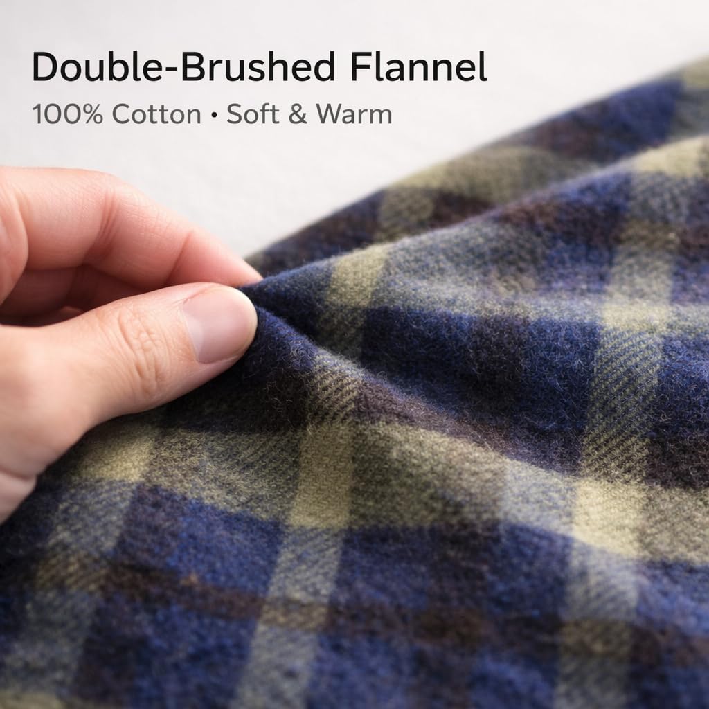 Pigiama Uomo in Flanella 100% Cotone a Quadri con Camicia e Pantaloni con Vita Elastica, Morbido e Caldo per Inverno