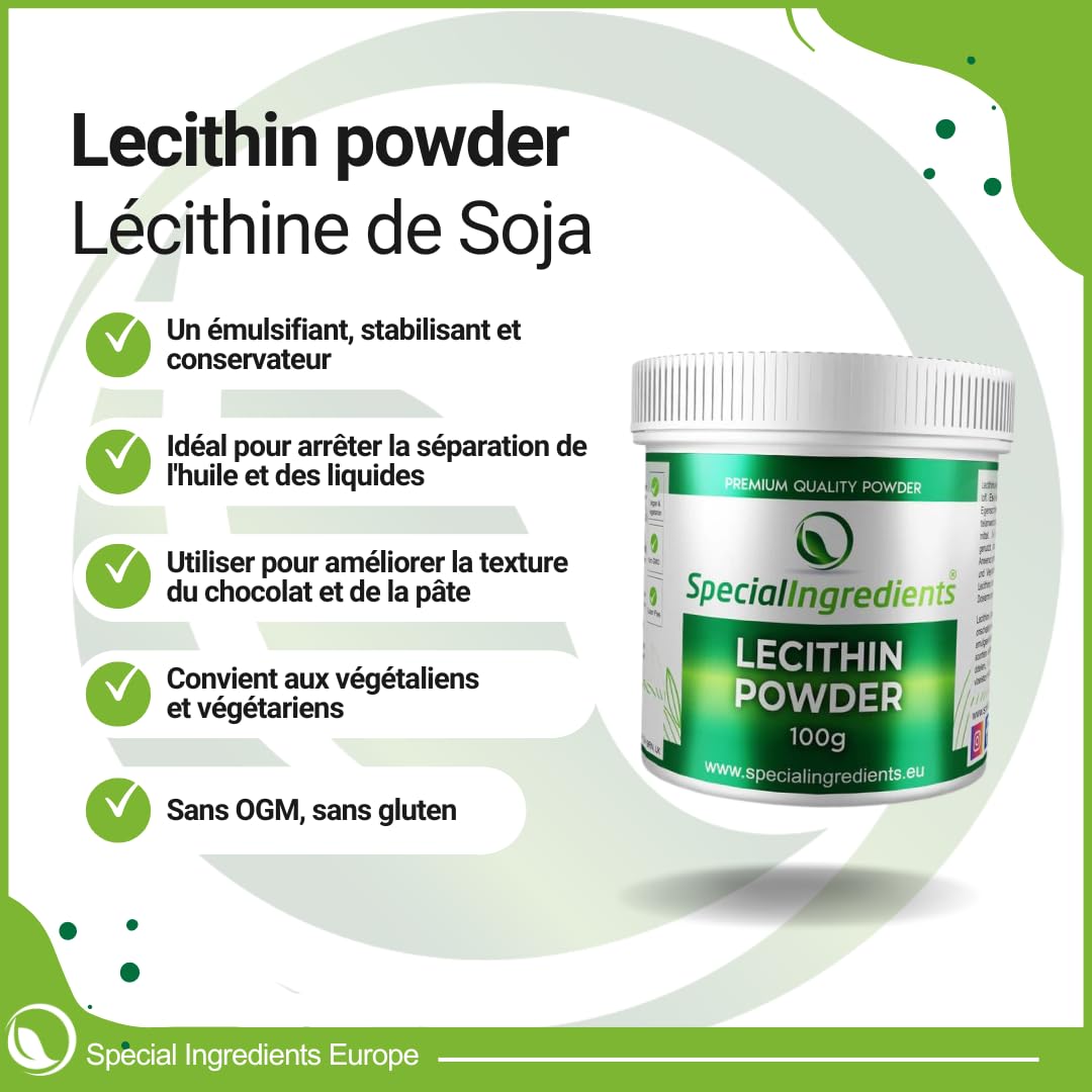 Special Ingredients Lécithine de Soja 100 gr Poudre: Émulsifiant, Stabilisant, Conservateur, Qualité Supérieure, Soy Lecithin - 100 gramme