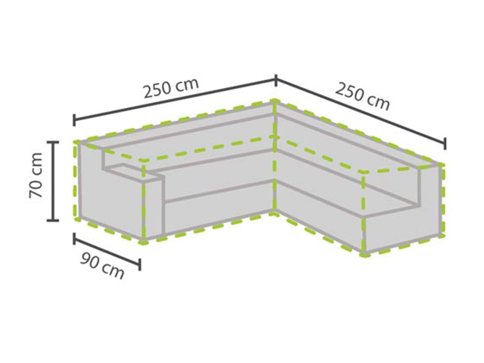 Zestaw pokrowców ochronnych: 250 x 250 cm do ogrodu w kształcie litery L + pokrowiec na 6-8 poduszek