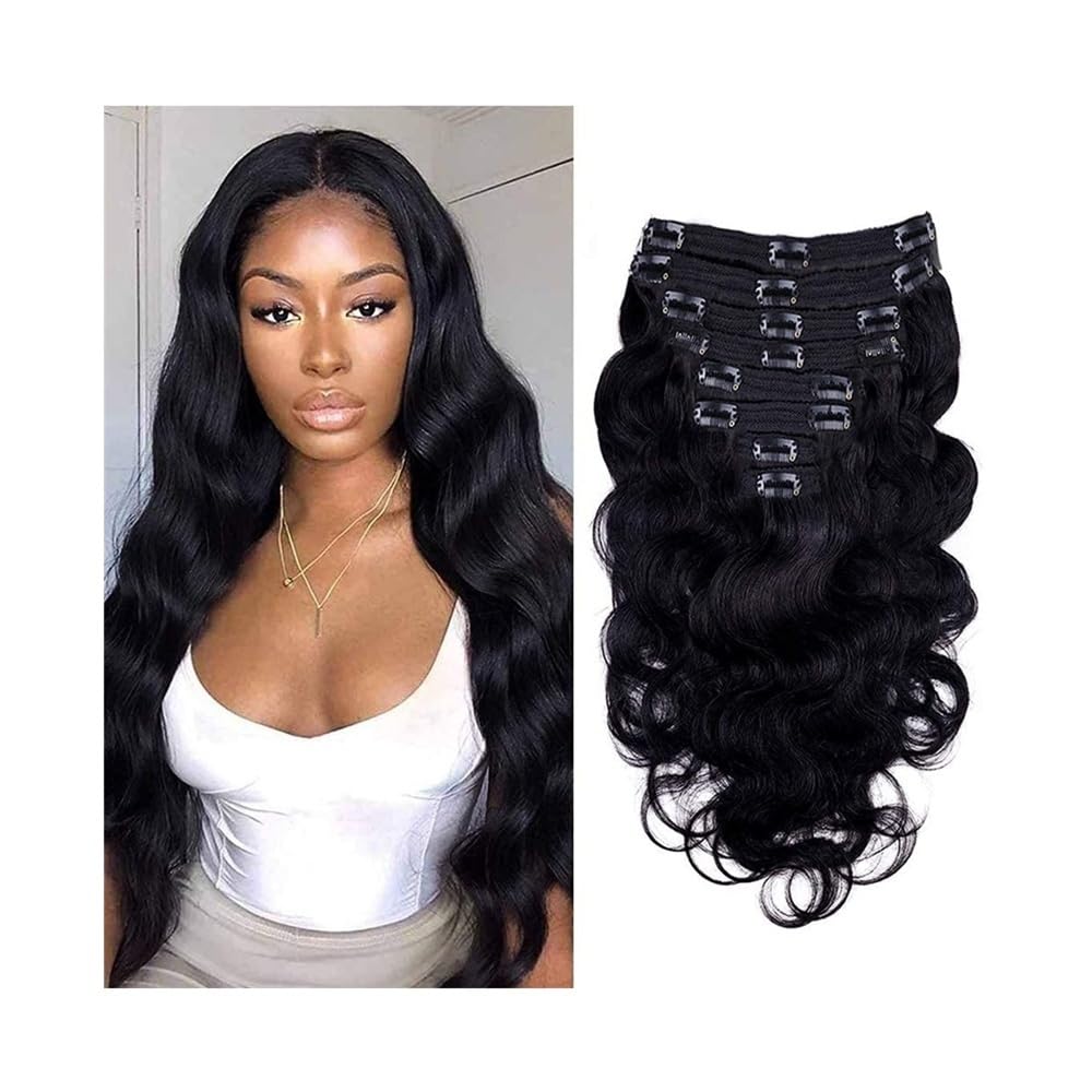 Przedłużanie włosów Doczepy z klipsem typu Body Wave Naturalny kolor czarny Pełna głowa Brazylijskie włosy remy 8 szt. 18 klipsami 120 gramów(16inches)