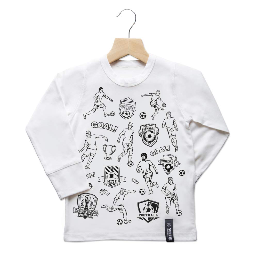 Selfie Clothing Football Heroes Colour in Long Sleeved Top with Fabric Pens - 8-10 Years Cream