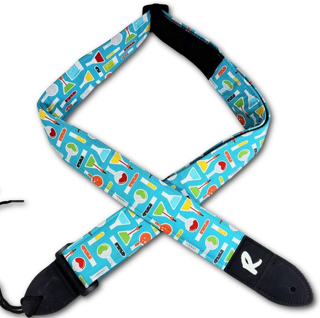 Chemistry Guitar Strap -Science Guitar Strap, Genuine Leather Ends, Includes 2 Strap Locks & 1 Pick. Adjustable Strap, For Bass, Electric & Acoustic Guitars Gift for Guitar Players