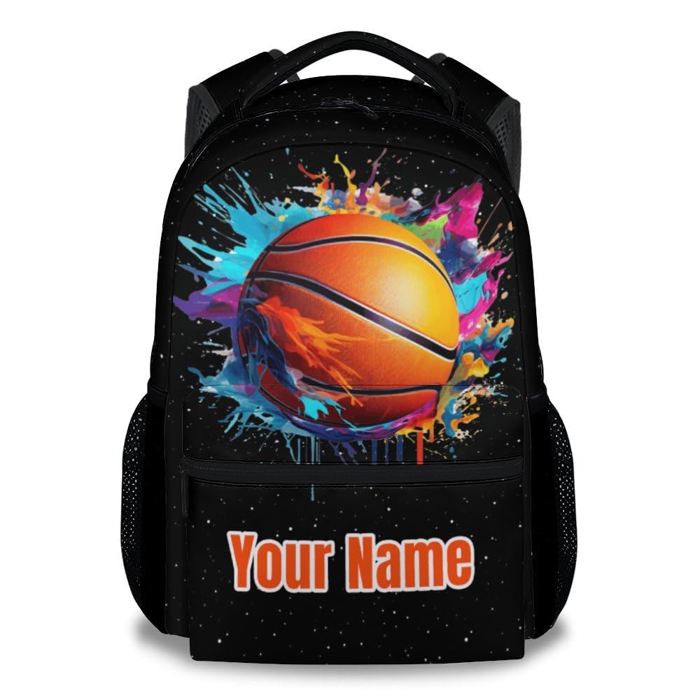 Personalized Kids School Backpack for Boys Girls, Basketball Backpack for School Primary, 17 Inch Custom Sport Backpack with Adjustable Straps,