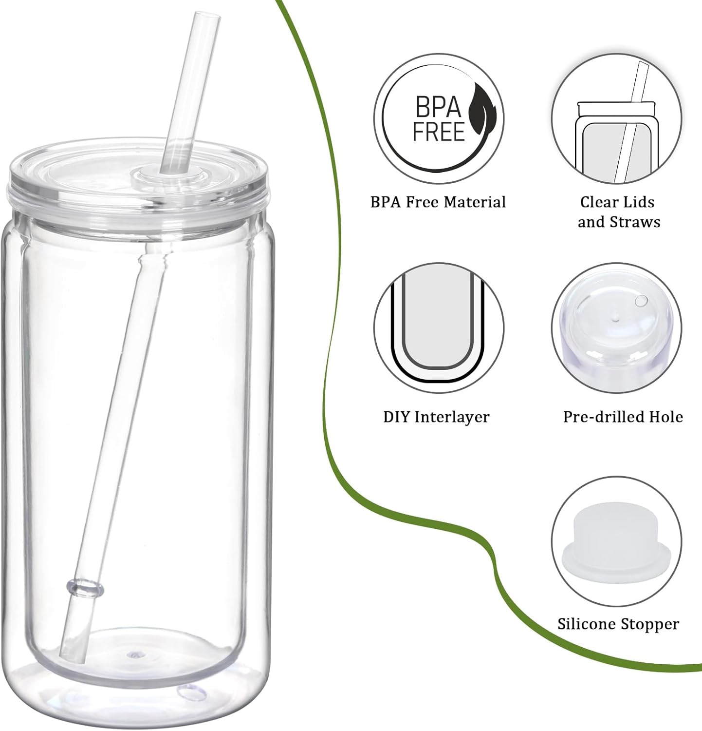 16 Oz Plastic Snow Globe Tumbler with Lid and Straw, 6 Pack Double Wall Pre Drilled Plastic Mason Jar Cups Can for Snow Globe Glitter DIY Gift(Clear) - Image 3