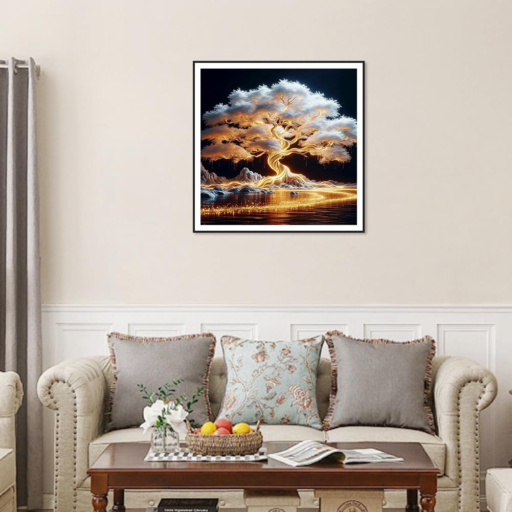 MISCER Diamond Painting Kit, Arbre De Vie Peinture Diamant Adulte,5D Diamond Painting Complet Diamant Kit Enfants, Cadeau Décoration Murale D'intérieur Avec Outils Cadeau 30x40cm