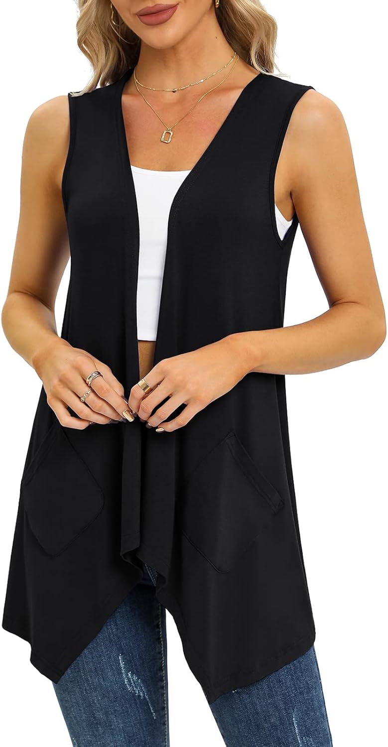 Women's Lightweight Cardigan Casual Soft Long Sleeve Floral Knit Cardigans with Pockets High Low Hem Draped Duster - Image 3