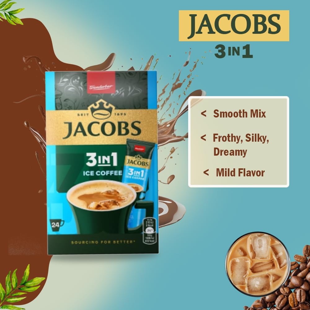 JACOBS 3-w-1 Ice Coffee, kawa rozpuszczalna w proszku, 6 x 24 saszetki, 304,8 g.