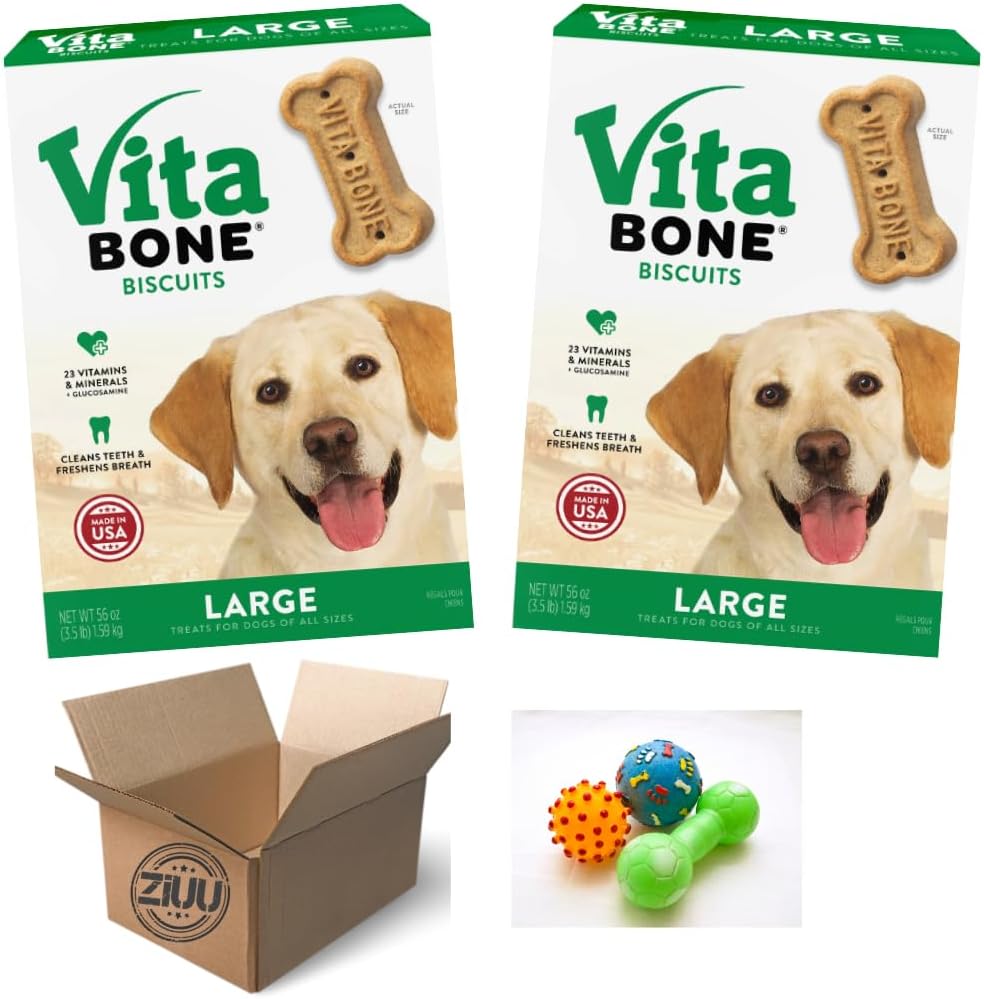 Vita Bone Crunchy Dog Biscuits, 23 Vitamins & Minerals Glucosamine to Help Support a Healthy Immune System Pets Exclusive 2-Pack with Surprise Dog Toy Natural Treats (Large, Original)