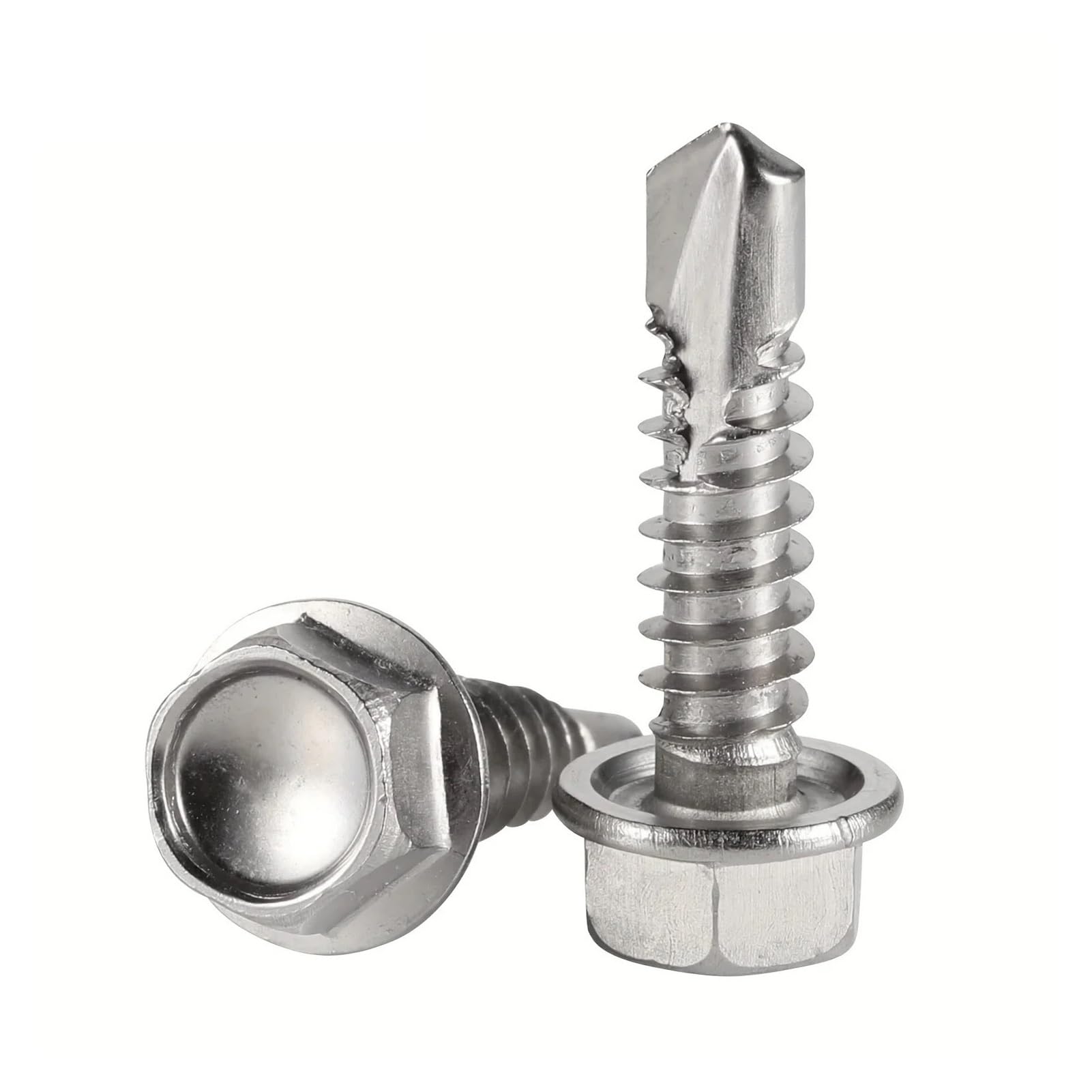 100 tornillos autorroscantes TEK n.° 8, cabeza hexagonal con arandela de acero inoxidable 410, tamaños surtidos for metal y muebles, acabado pulido(8x2)