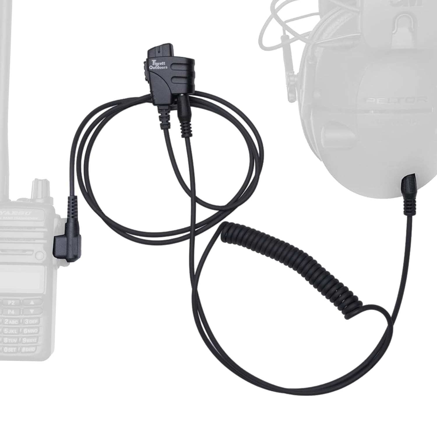 Tigrett Outdoors SMC Push-to-Talk Cable - 3.5mm Audio Cable Adapter for Yaesu FT-65R, Motorola 2 Pin Radios & More- PTT for Electronic Earmuffs - Hands-Free Radio Listening - with Clip