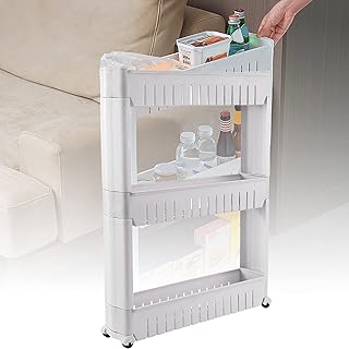Organisateur de Rayonnage Mobile, avec 3 Grands Paniers de Rangement, Support de Rangement pour Garde-manger Coulissant Mince, pour les Espaces Étroits
