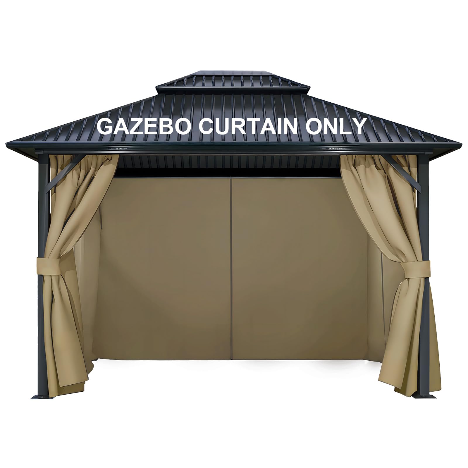 COWVIE 4-Panel 12' x 14' Gazebo Replacement Curtains, Patio Privacy Sidewalls with Double Zipper, Replacement for Outdoor Gazebo Canopy-Khaki — image 1