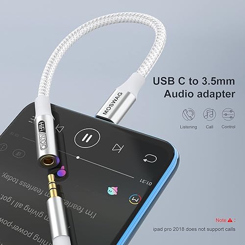 Miniatura 4 de MOSWAG Adaptador de audio USB C a 0.138 in, adaptador de auriculares USB C para Samsung Galaxy S23 S22 S21 S20 Ultra, Note 20 10 S10 S9 Plus, Pixel