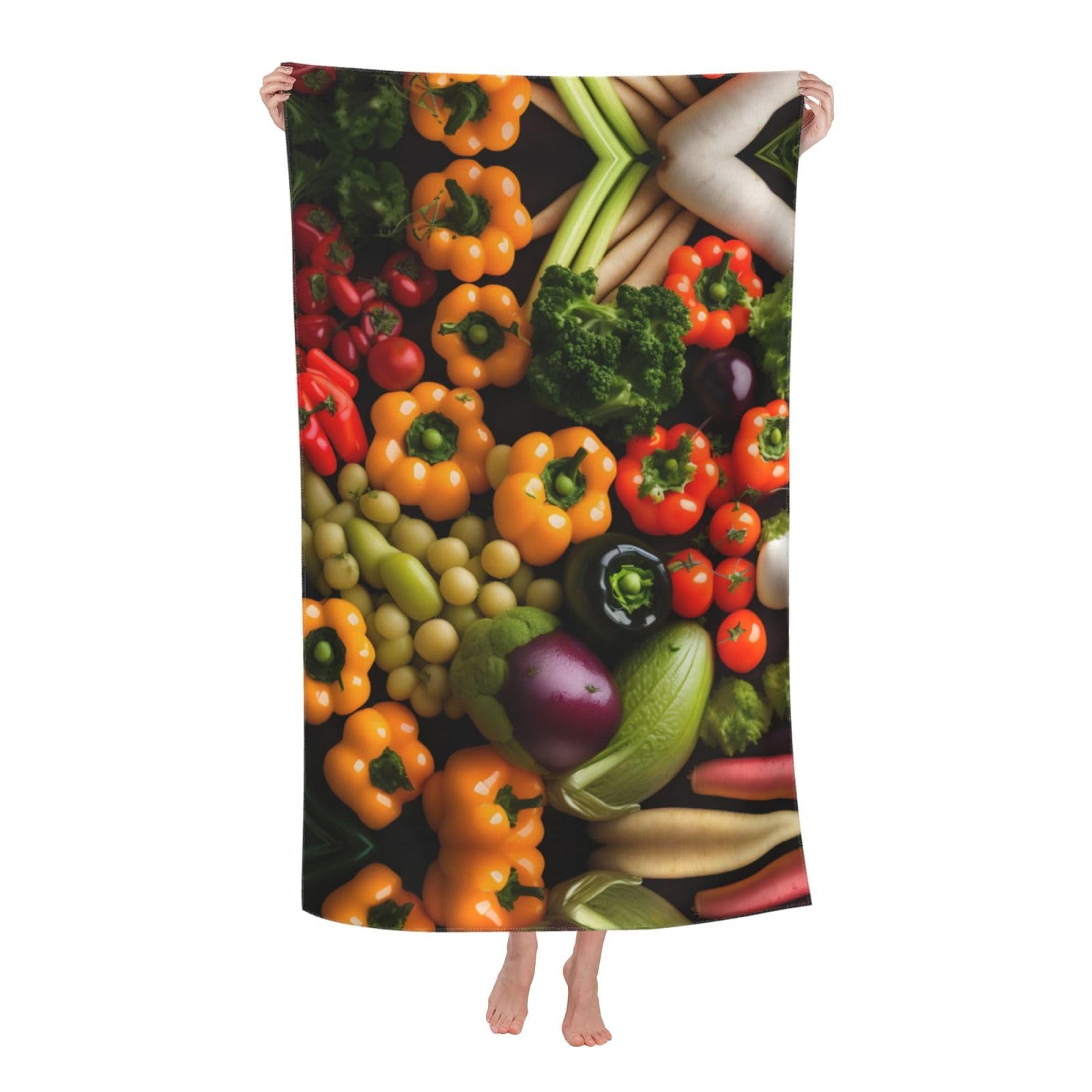 NImongt Variety Fresh Vegetables Fruits Print Oversized Adult Beach Towel For Travel Weekend Getaways Festivals Camping Trips