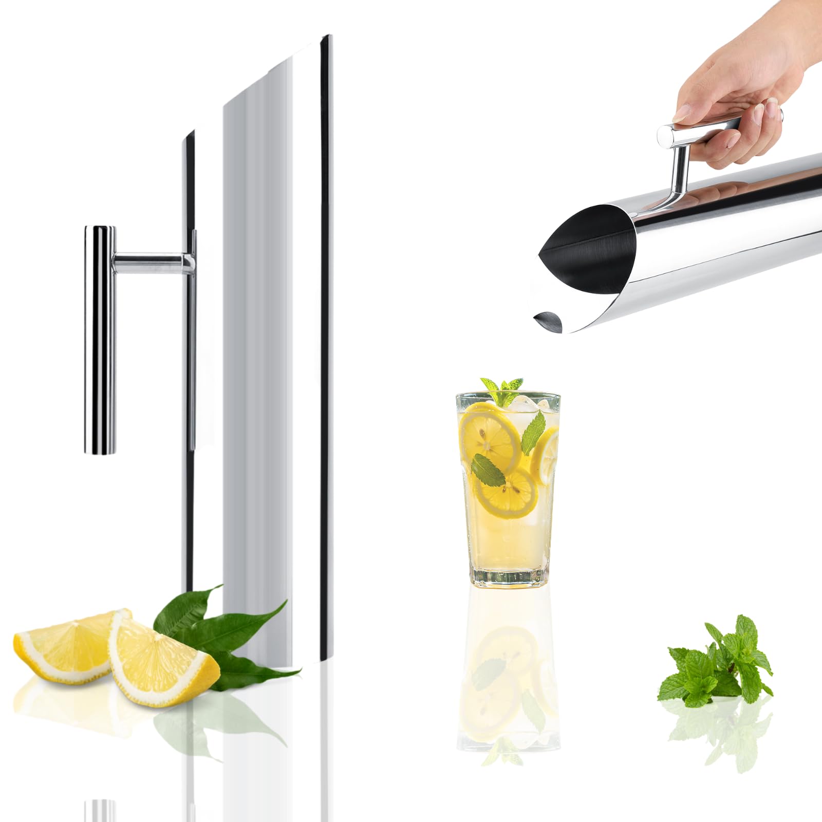 Rankomu 1.7L Stainless Steel Water Pitcher – Cold Drinking Jug with Ice Guard & Handle, Elegant Metal Carafe for Home, Hotel & Restaurant Serving, Ideal for Water, Iced Tea, Juice & Beverages