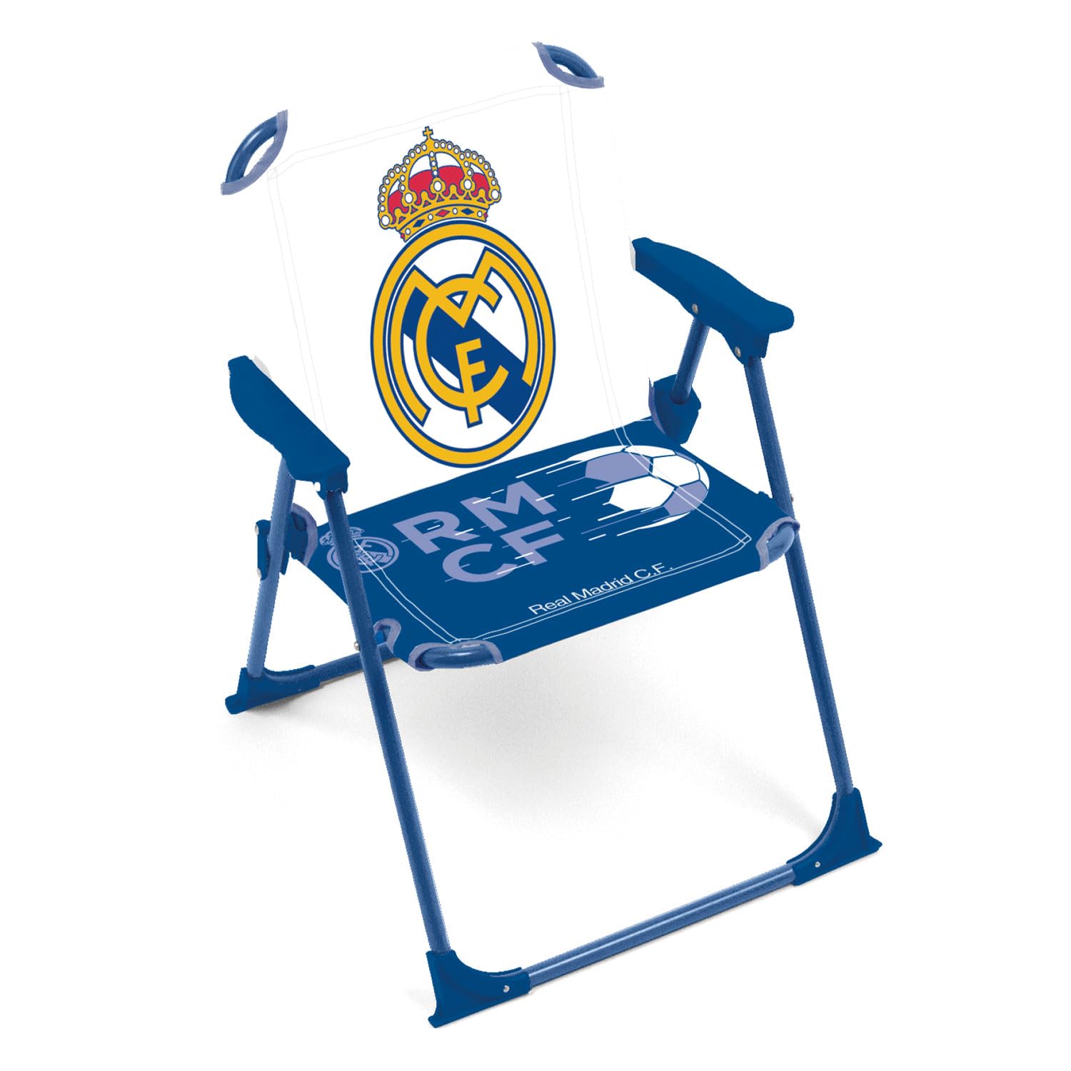 Chaise pliante Real Madrid ARDITEX pour enfant, fauteuil camping et jardin bleu de 38x32x53 cm