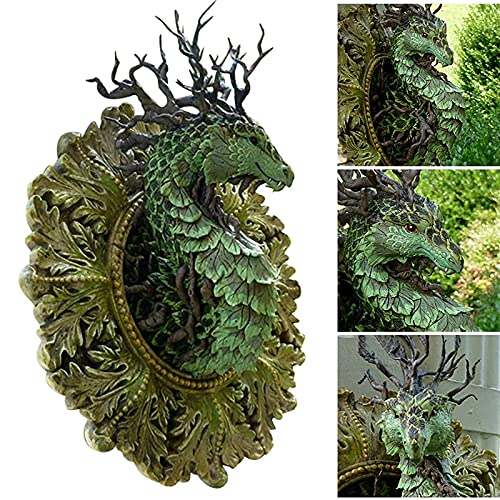 Fantasy Tête De Dragon Décoration Murale Plaque Murale,Faite à La Main Résine Dragon Statue Art Mural Décoration D'arbre,Médiévale Mythique Dragon De La Forêt Sculpture Murale-Dragon 13x16cm(5x6inch) Cover