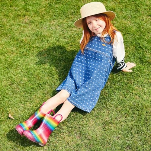 Toddler Rain Boots Kids Light Up Rain Boots for Girls Rainbow Waterproof Glitter Rainboot with Easy Pull On Handles, Little Kid Size 11 - 1