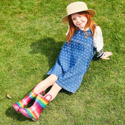 Toddler Rain Boots Kids Light Up Rain Boots for Girls Rainbow Waterproof Glitter Rainboot with Easy Pull On Handles, Little Kid Size 11