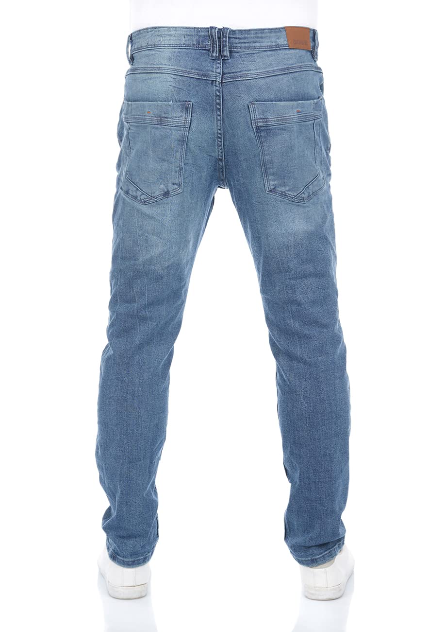 riverso Męskie spodnie jeansowe RIVCaspar Slim Fit Used Look bawełna Denim Stretch czarno-niebieskie szare w29 w31 w32 w33 w34 w36 w38 w40