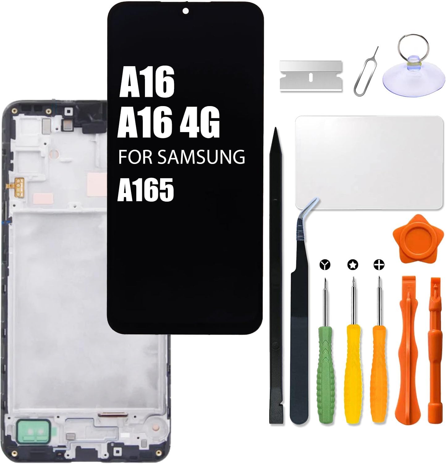 Replacement for Samsung Galaxy A16 A165 LCD Screen with Frame for Samsung A16 4G A165F A165F/DS A165M A165M/DS Touch Screen Digitizer Assembly LCD Display with Repair kit