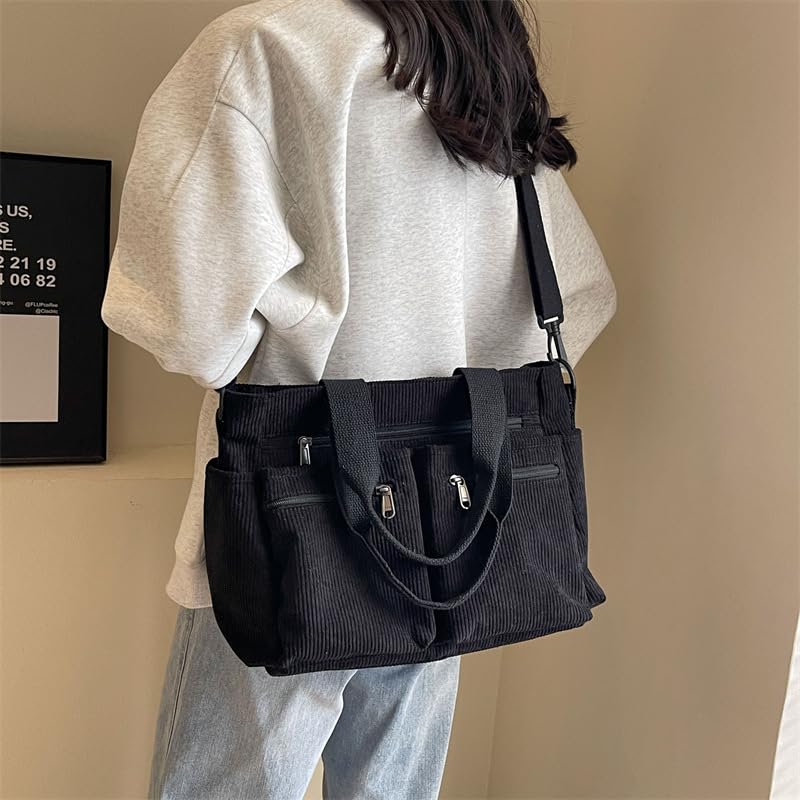 Corduroy Tote for Women Large Capacity Shoulder Crossbody Purse Soft Handheld Casual Daily Use Lightweight Solid Color Bag2
